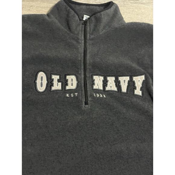 Old Navy Spellout Logo Grey Quarter Zip Fleece Sweater Y2K Casual - Men’s XL - Picture 3 of 8